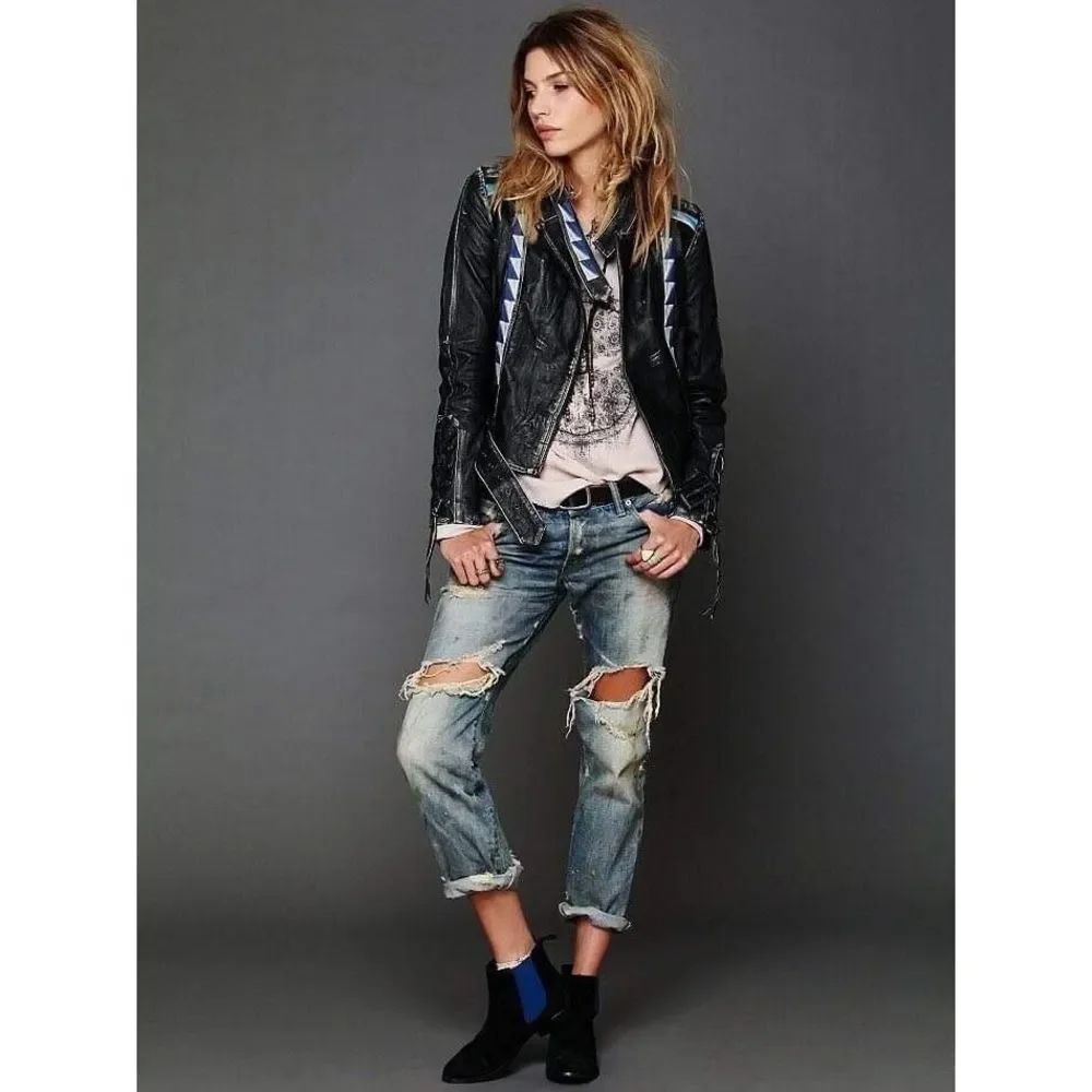 Free People Vanesa Embroidered Leather Jacket